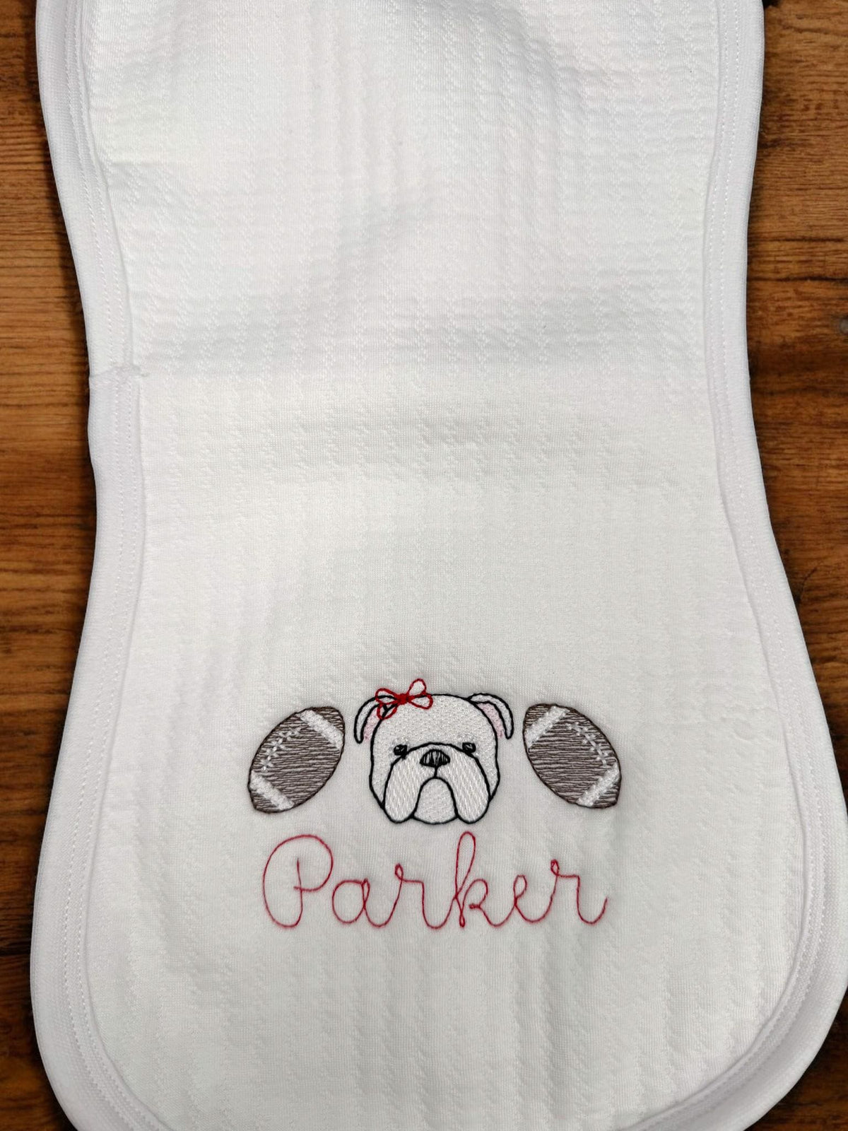 Bulldog Baby Outfit Gift Set: Embroidered Gameday Football Romper, Bib, Blanket