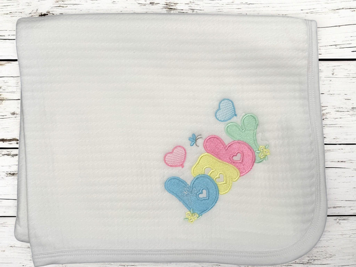 Embroidered Baby Gift Set, Cotton Bib, Burp Cloth, Blanket