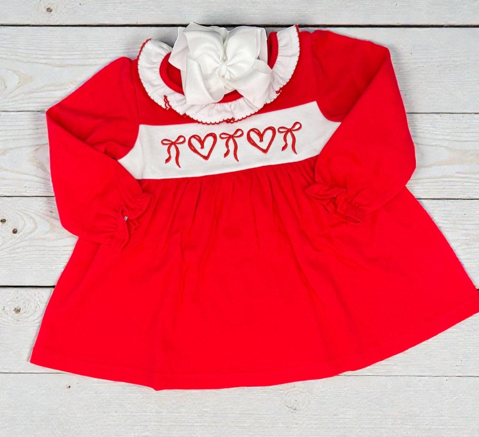 Valentine Baby Outfit, Embroidered Heart Tunic, Long Sleeve Girl Tunic