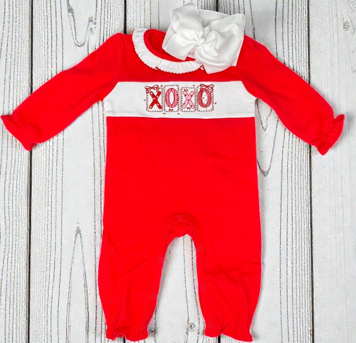 Embroidered Valentine Baby Romper, Infant Girl Valentine