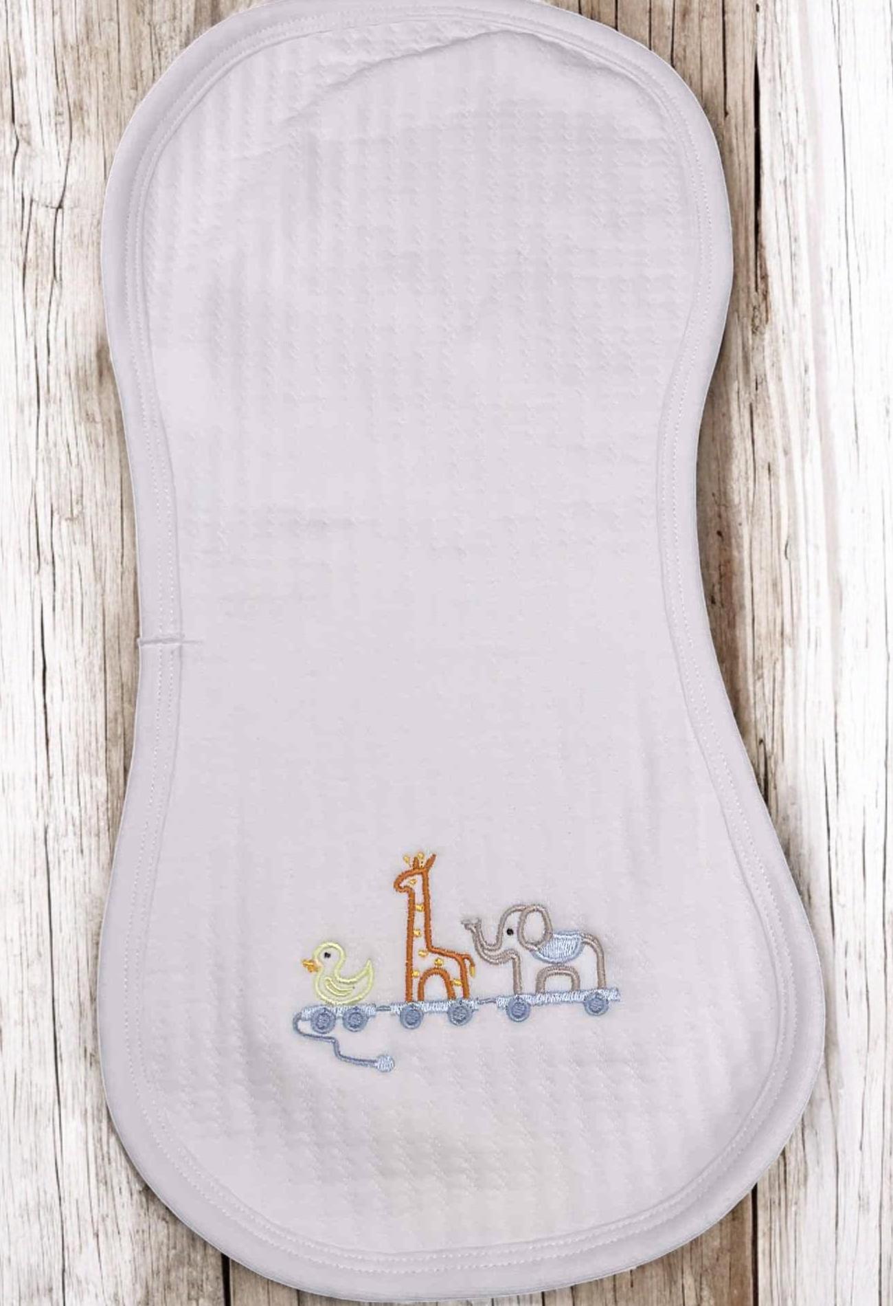 Embroidered Animal Train Baby Romper, Blue Striped Newborn Outfit