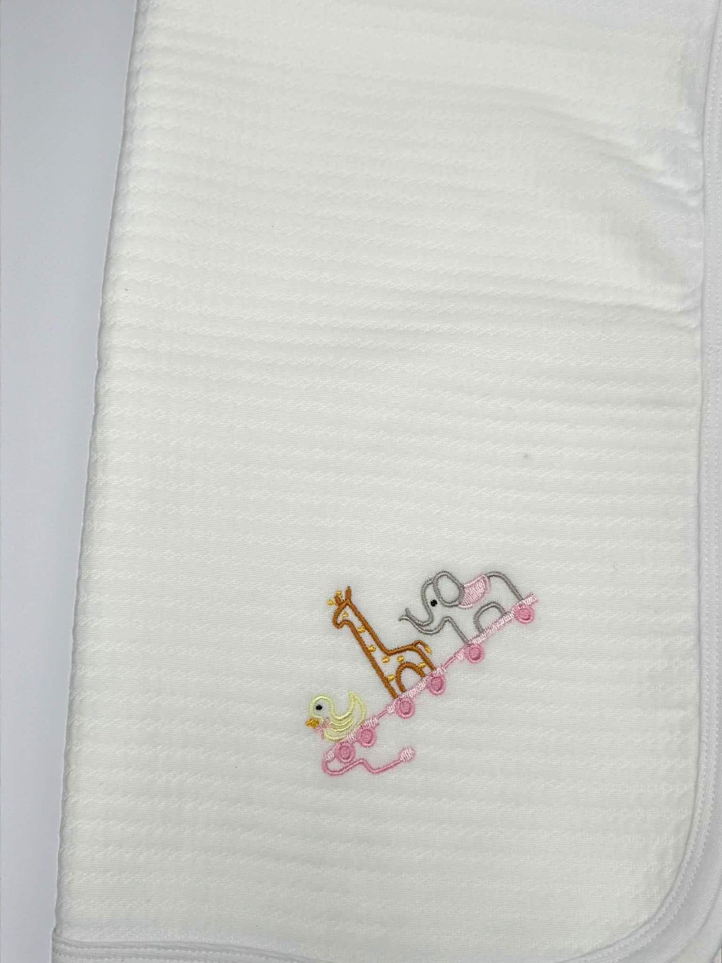 Embroidered Animal Train Baby Romper, Pink Striped Footie, Shower Gift Set