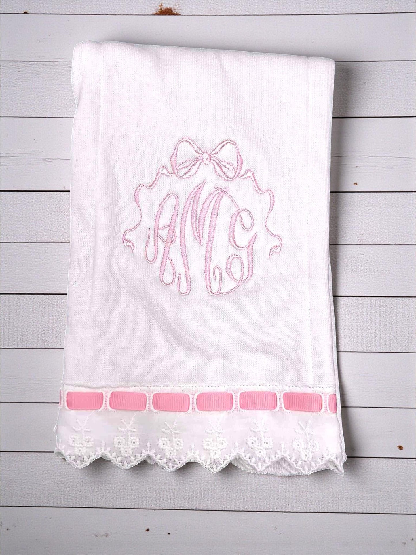 Personalized Baby Girl Footed Romper, Pink Picot Trim, Coming Home Outfit
