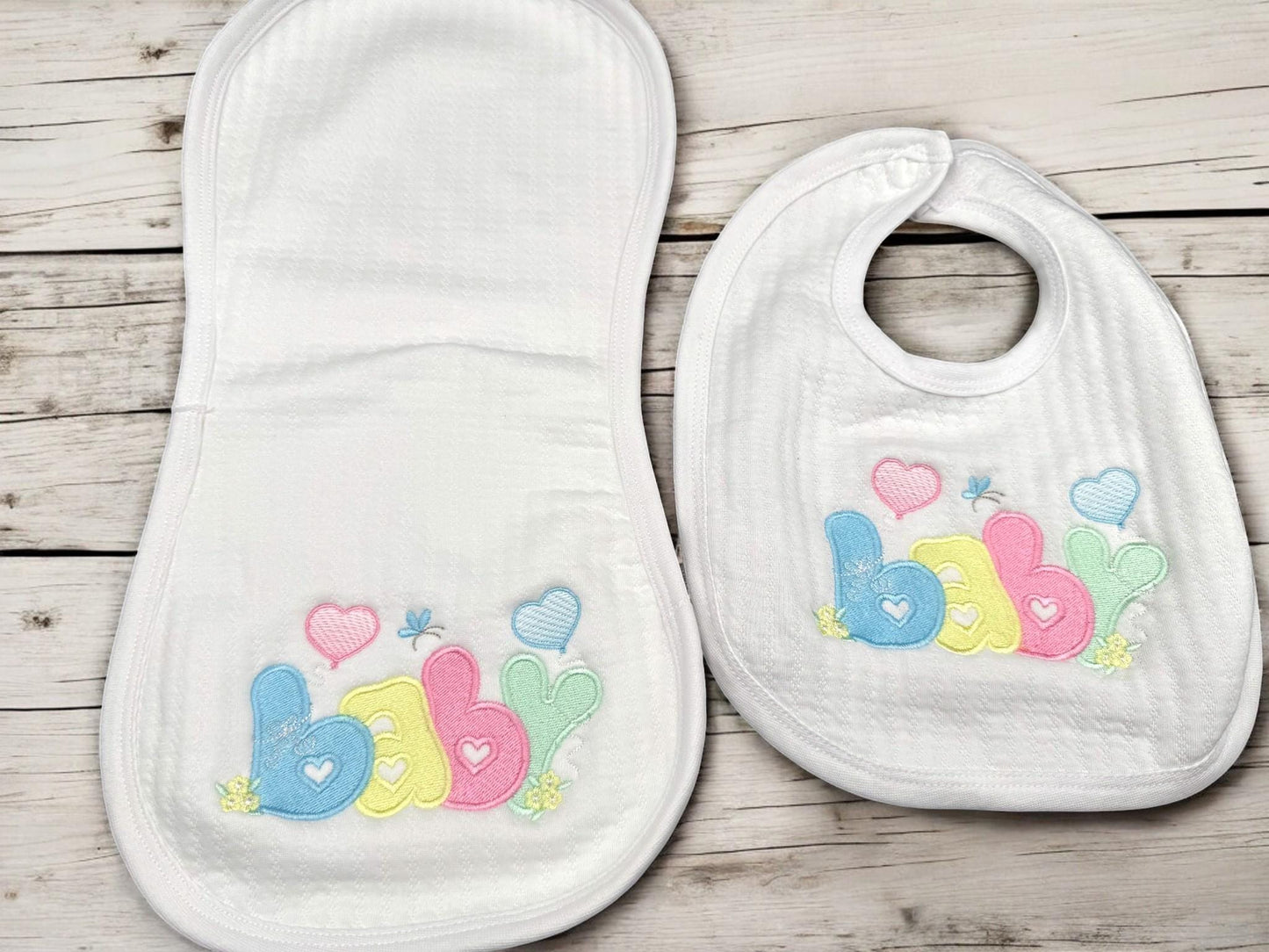 Embroidered Baby Gift Set, Cotton Bib, Burp Cloth, Blanket