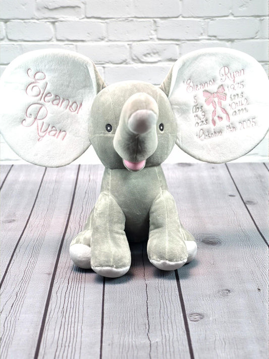 Personalized Elephant Plush | Baby Keepsake | Embroidered Birth Stats | Nursery Gift