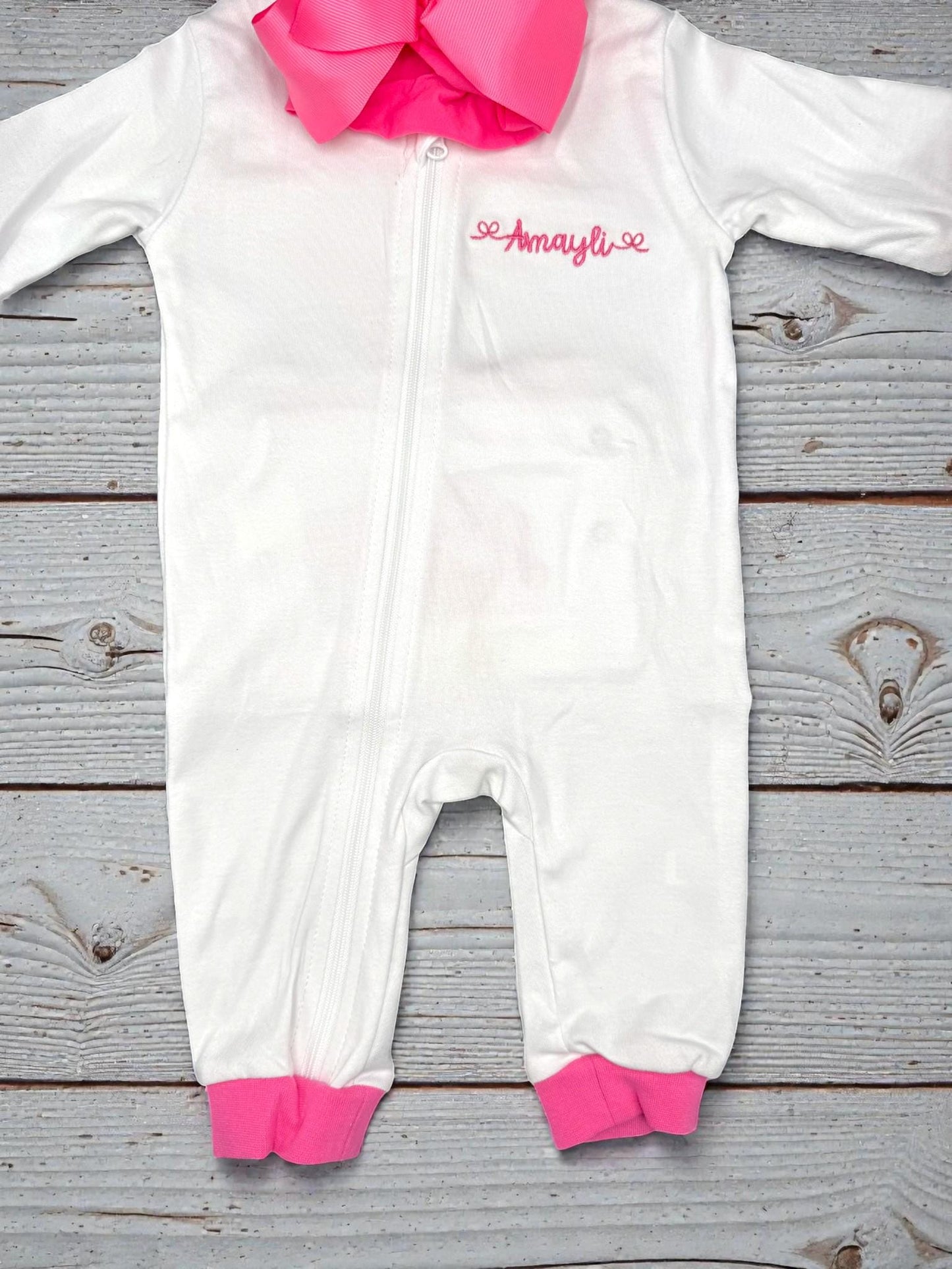Personalized Baby Romper | Pink Gingham Ruffle, Embroidered Cotton