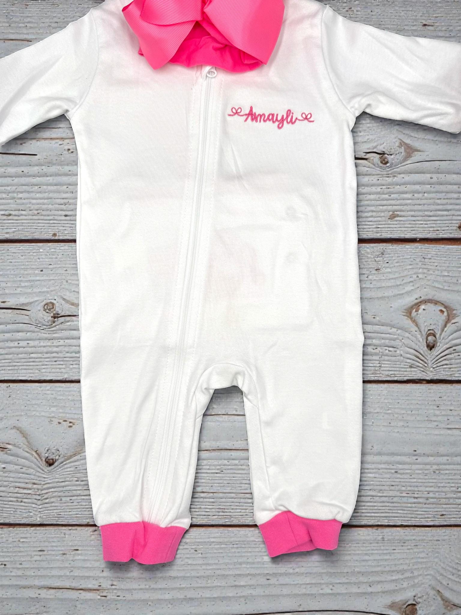 Personalized Baby Romper | Pink Gingham Ruffle, Embroidered Cotton