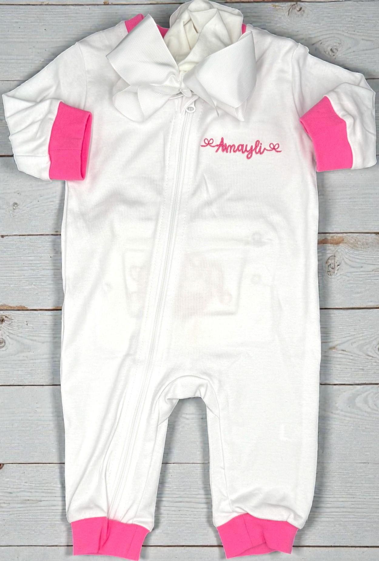 Personalized Baby Romper | Pink Gingham Ruffle, Embroidered Cotton
