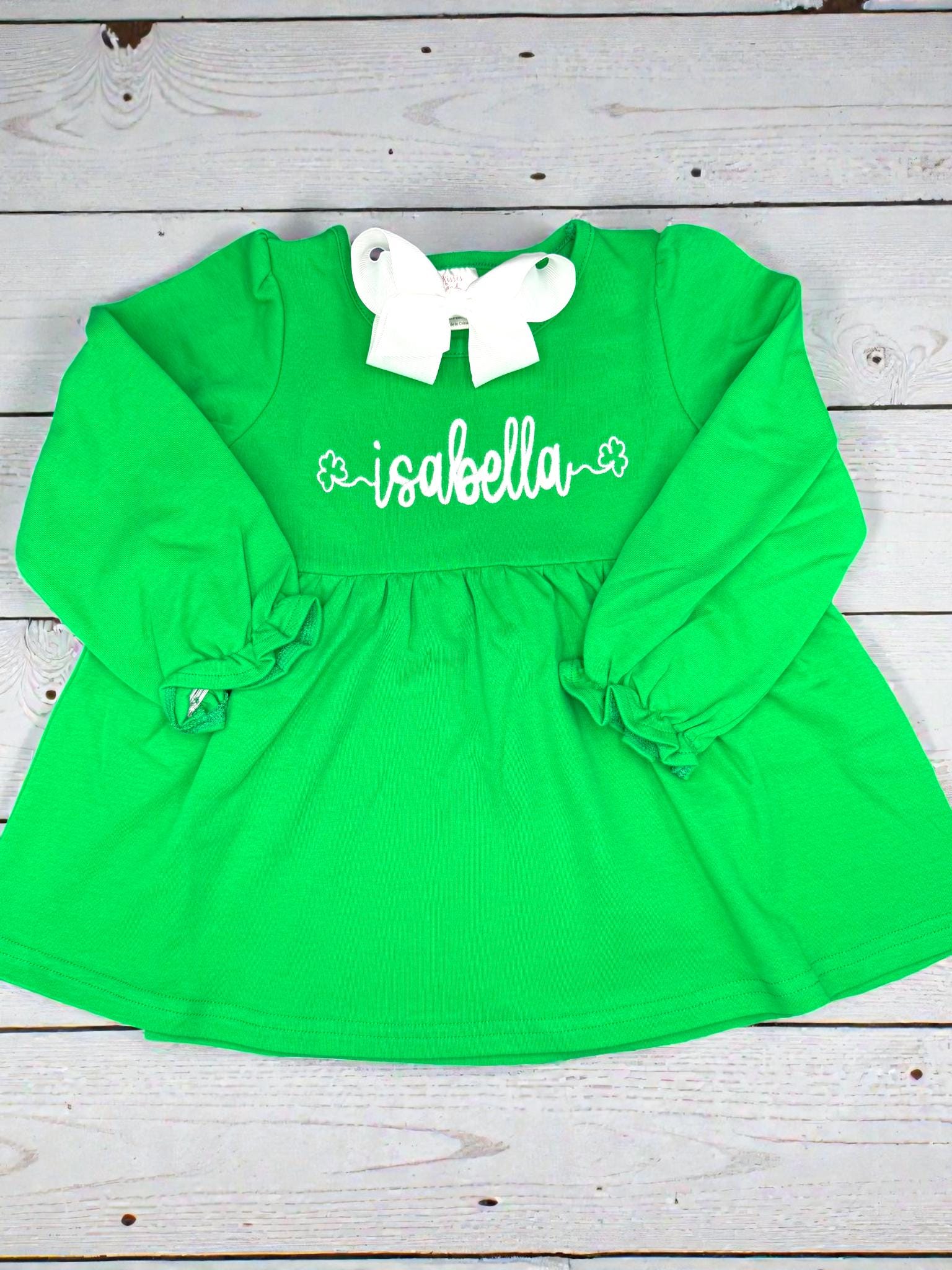 Personalized Toddler St. Patrick's Day Outfit, Embroidered Shamrock Tunic & Striped Leggings
