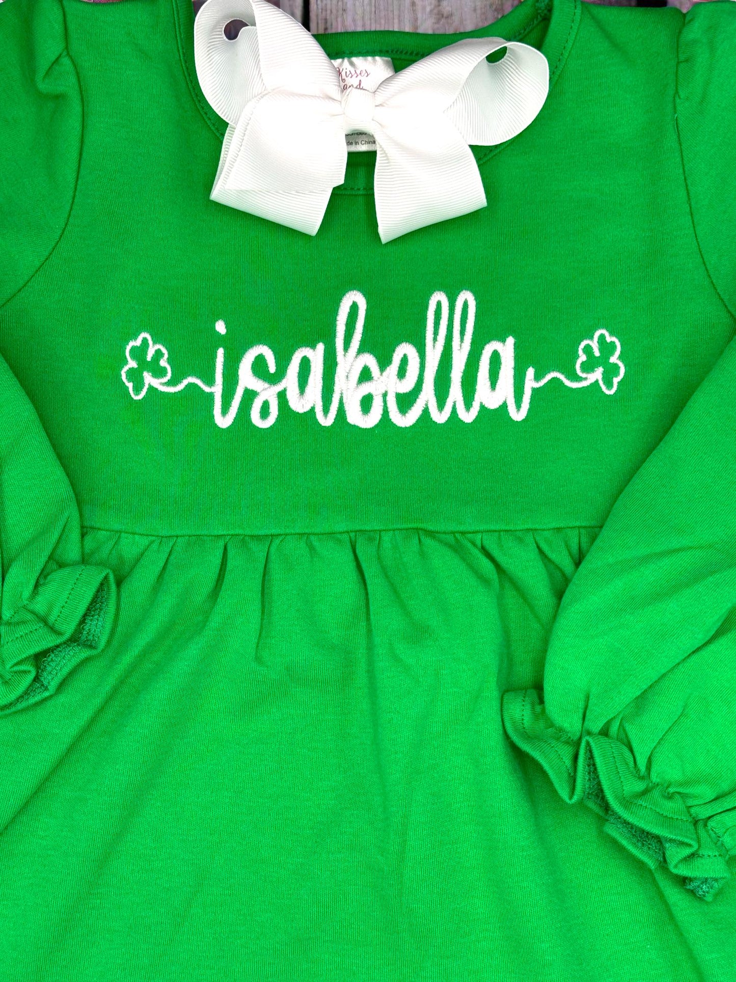 Personalized Toddler St. Patrick's Day Outfit, Embroidered Shamrock Tunic & Striped Leggings
