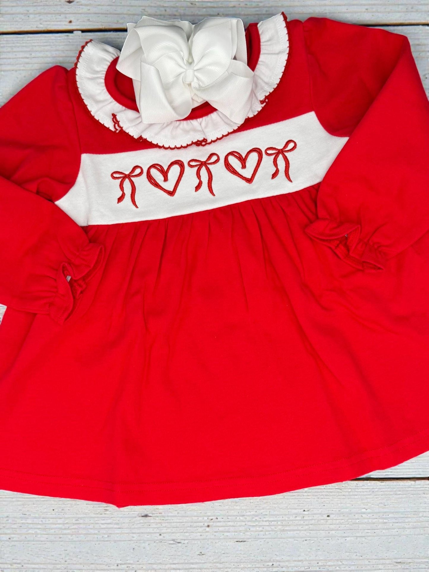 Valentine Baby Outfit, Embroidered Heart Tunic, Long Sleeve Girl Tunic