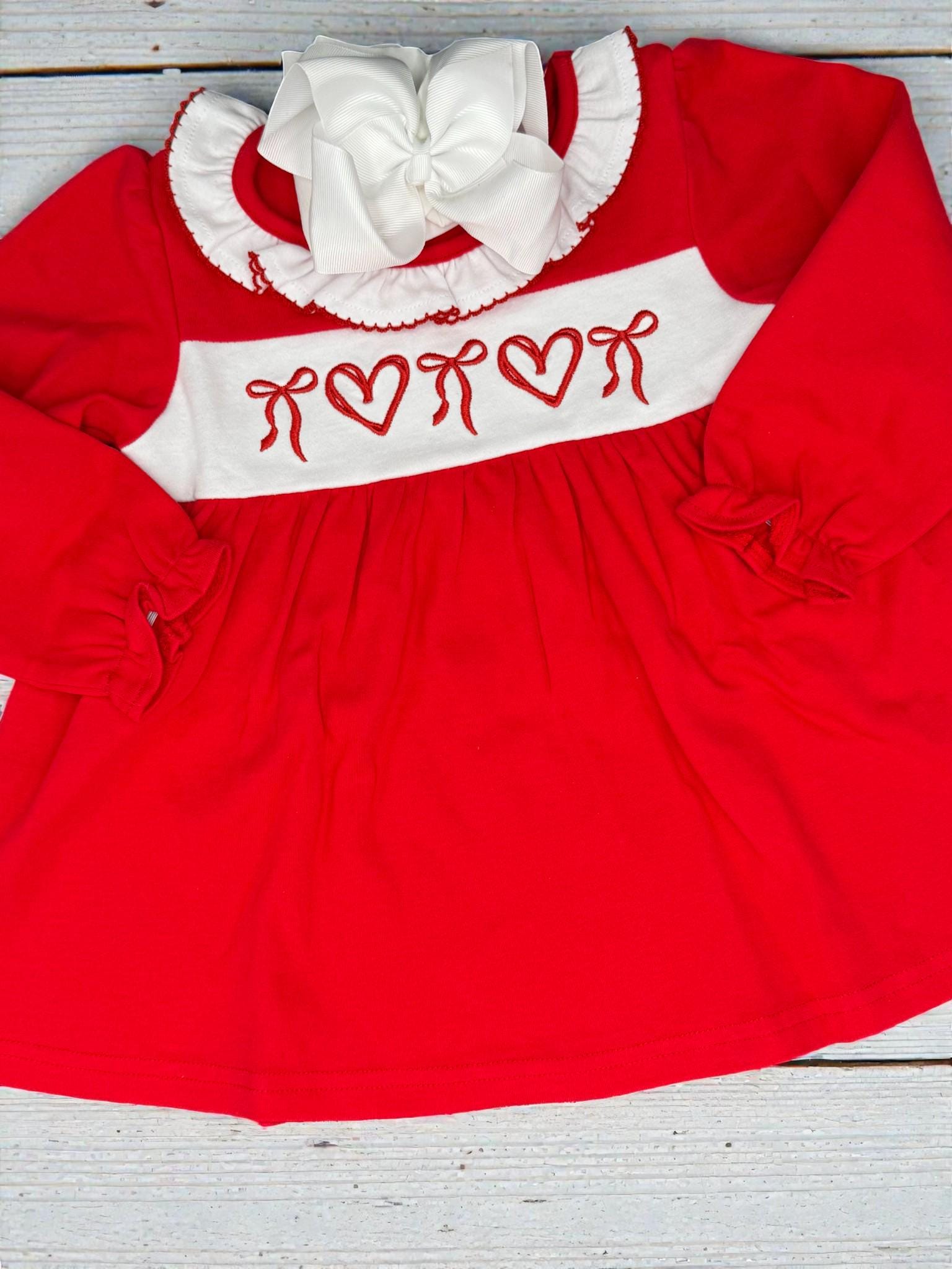 Valentine Baby Outfit, Embroidered Heart Tunic, Long Sleeve Girl Tunic