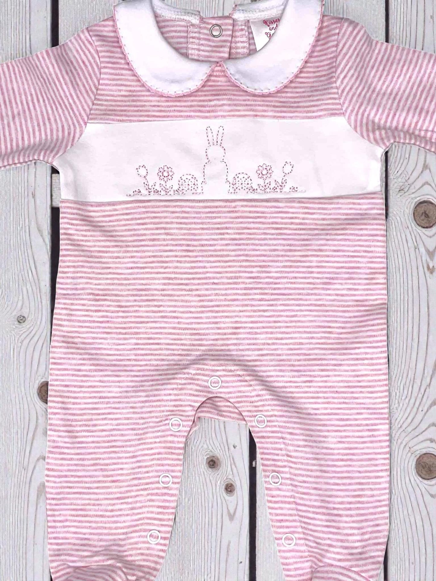 Embroidered Easter Romper, Pink Stripe Knit Footie, Baby Girl Outfit