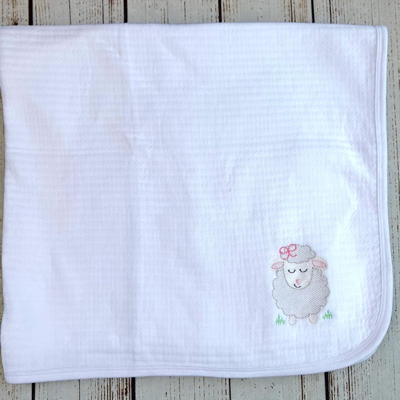 Embroidered Baby Lamb Blanket, Bib and Burp Cloth Set, Personalized Gift, Coming Home Blanket