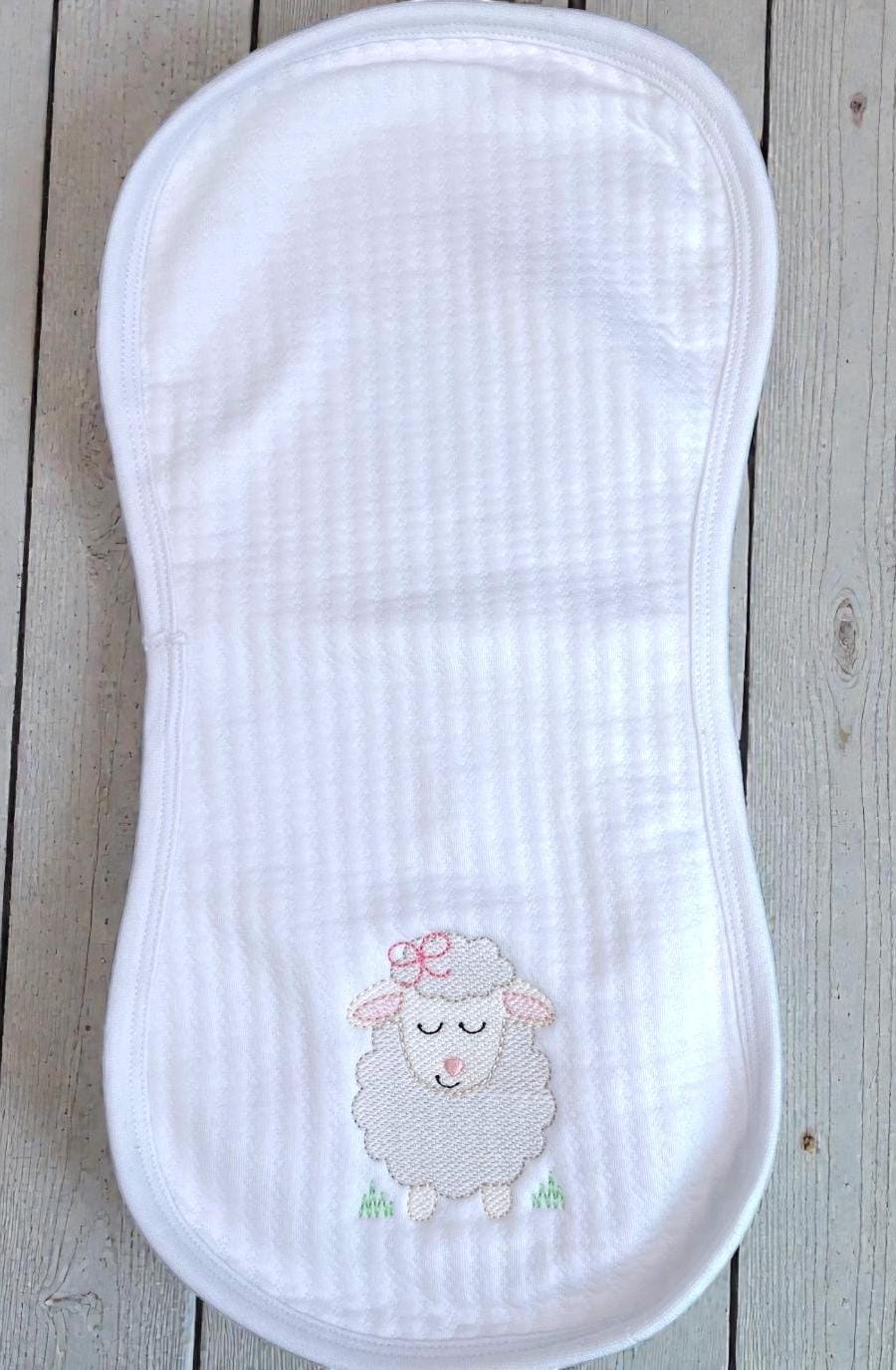 Embroidered Baby Lamb Blanket, Bib and Burp Cloth Set, Personalized Gift, Coming Home Blanket