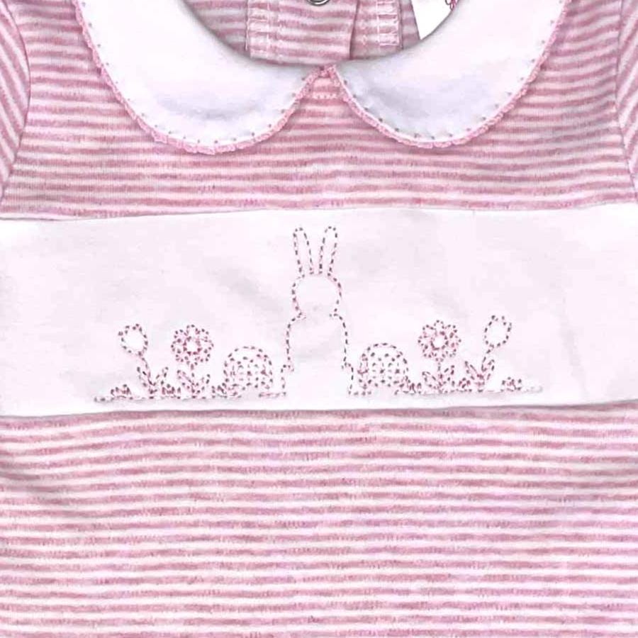 Embroidered Easter Romper, Pink Stripe Knit Footie, Baby Girl Outfit