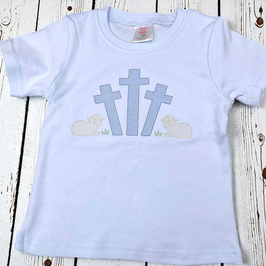 Personalized Easter Shirt – Embroidered Cross Lamb Design, Cotton Knit