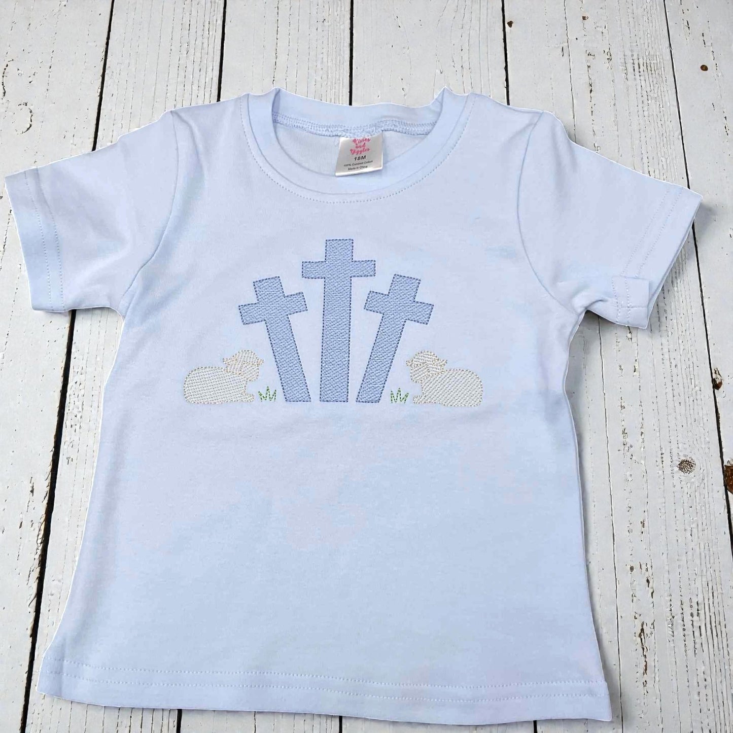 Personalized Easter Shirt – Embroidered Cross Lamb Design, Cotton Knit