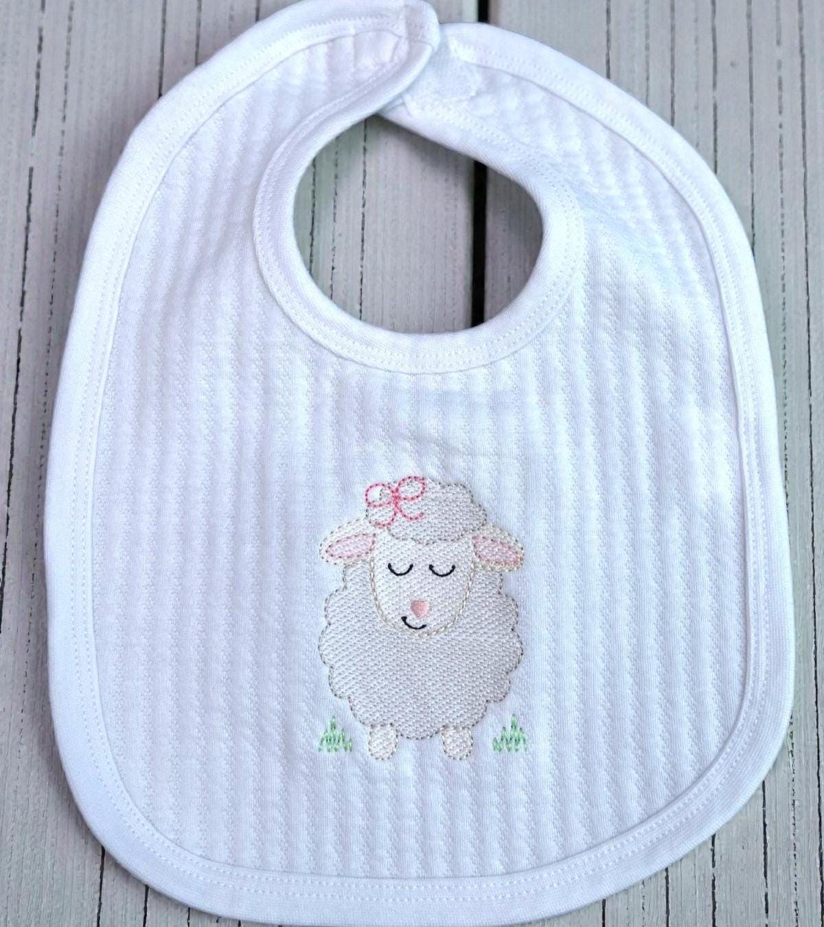 Embroidered Baby Lamb Blanket, Bib and Burp Cloth Set, Personalized Gift, Coming Home Blanket
