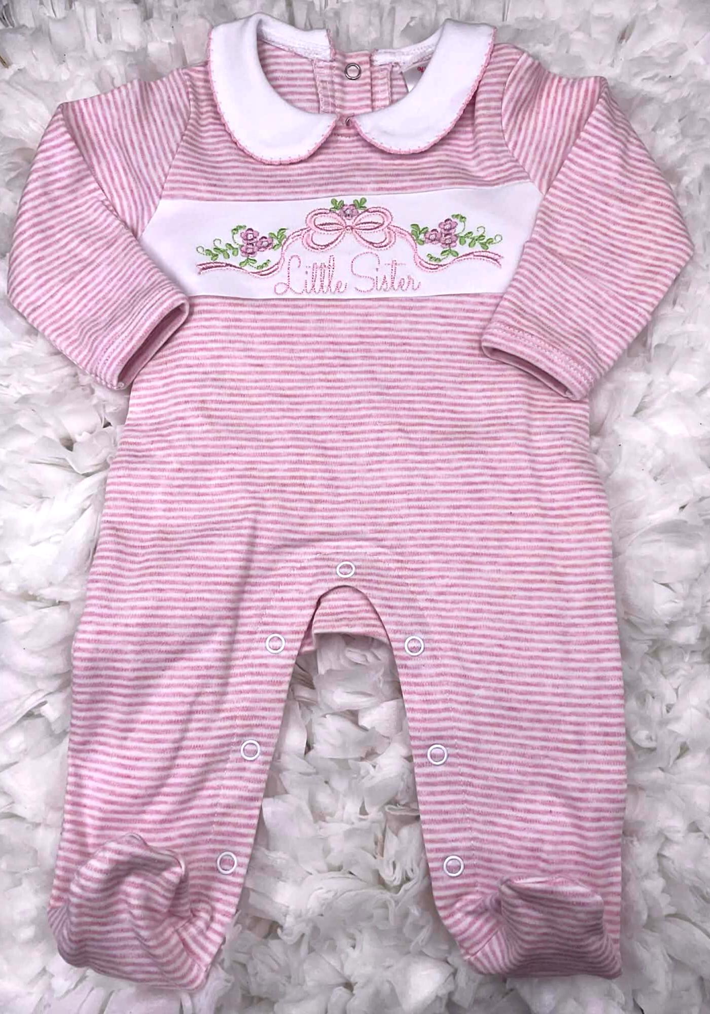 Little Sister Romper | Pink Stripe Baby Footie, Coming Home Outfit