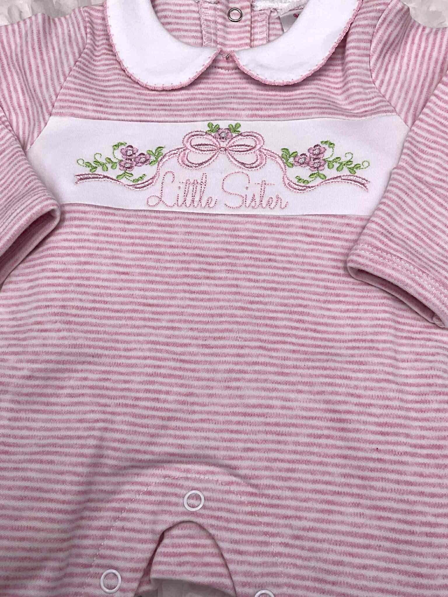 Little Sister Romper | Pink Stripe Baby Footie, Coming Home Outfit