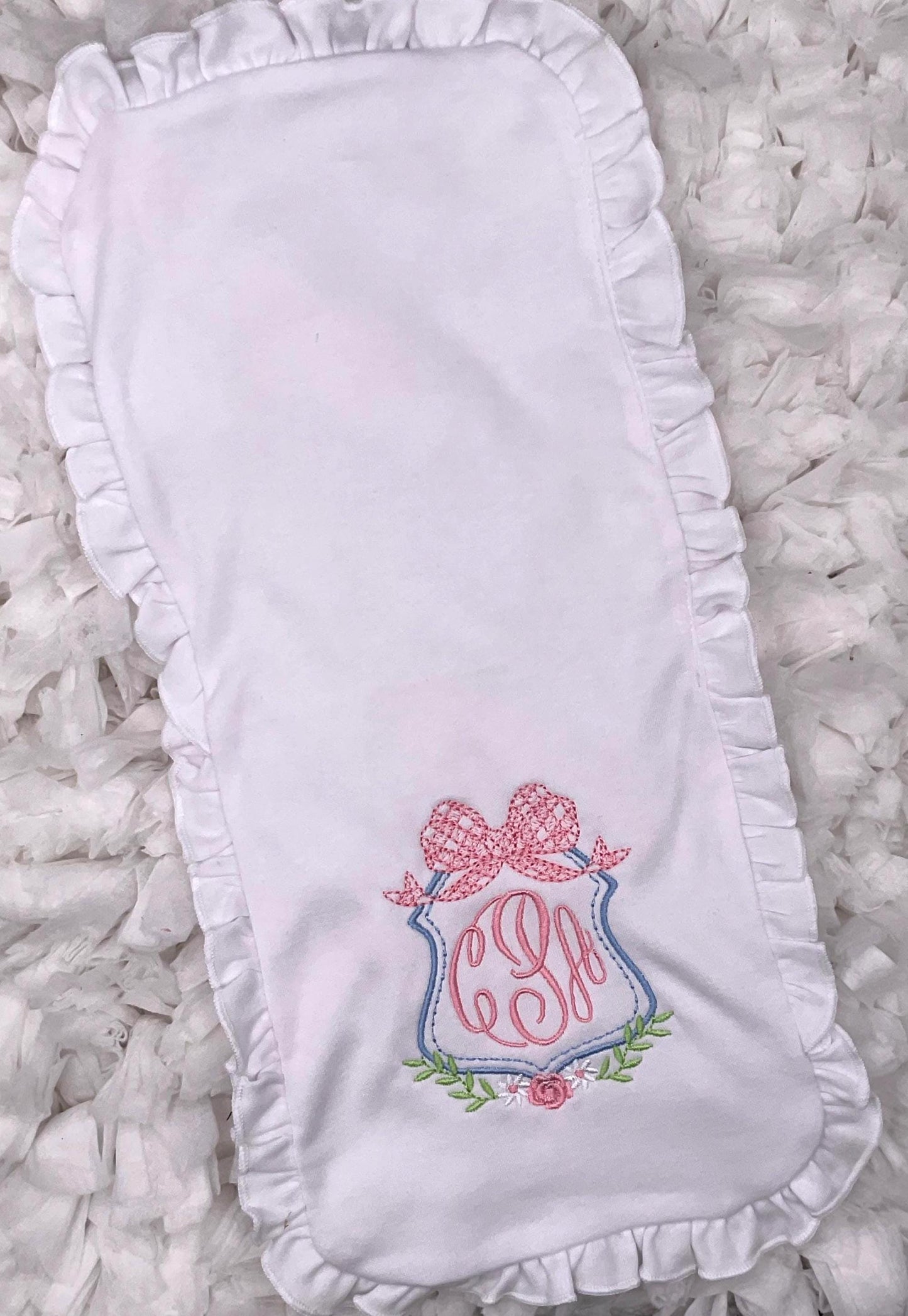 Personalized Newborn Footie: Floral Monogram, White Cotton Knit