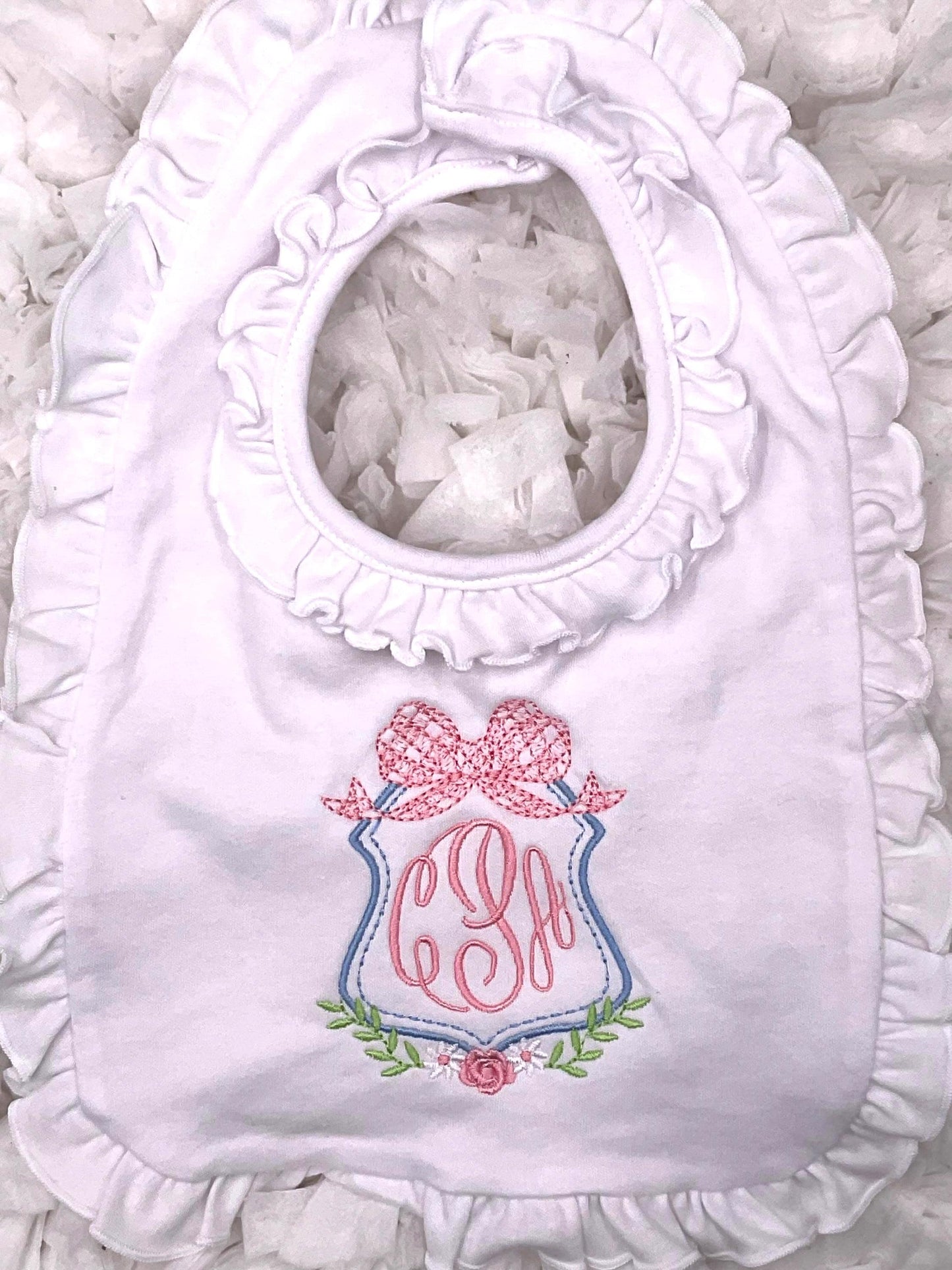 Personalized Newborn Footie: Floral Monogram, White Cotton Knit