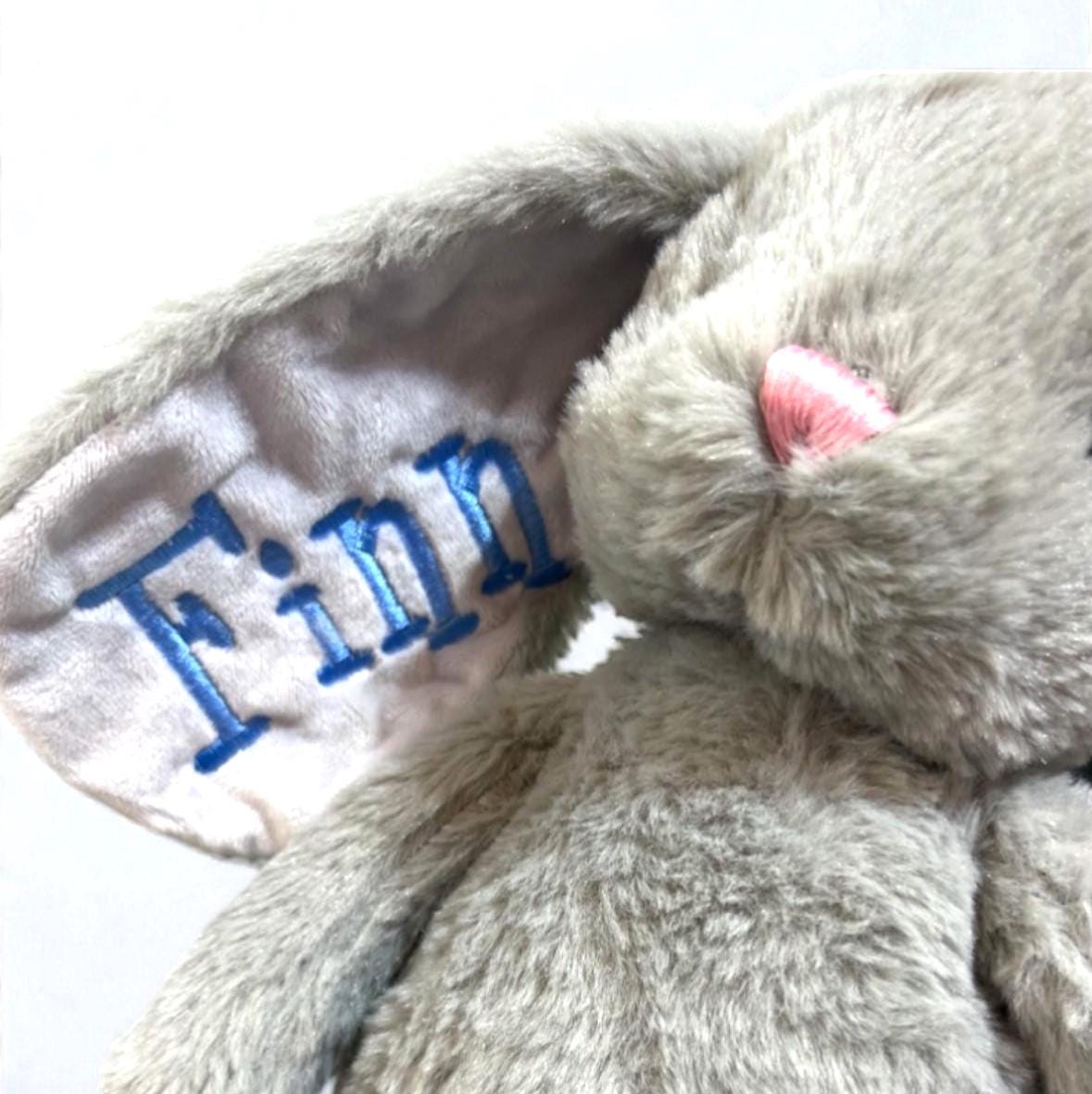 Personalized Gray Bunny Plush, Custom Embroidered Easter Basket Keepsake