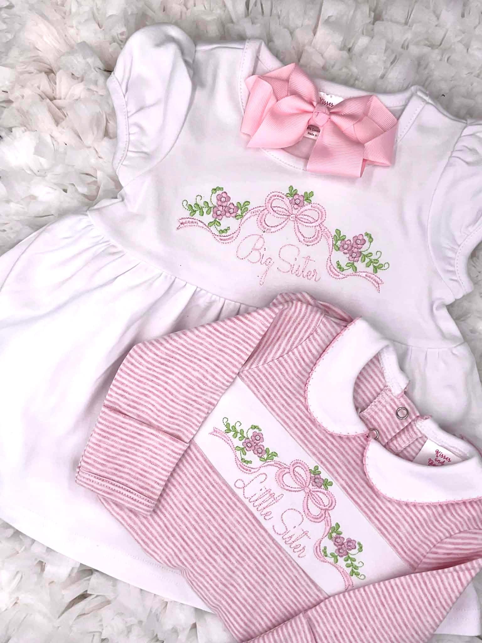Little Sister Romper | Pink Stripe Baby Footie, Coming Home Outfit