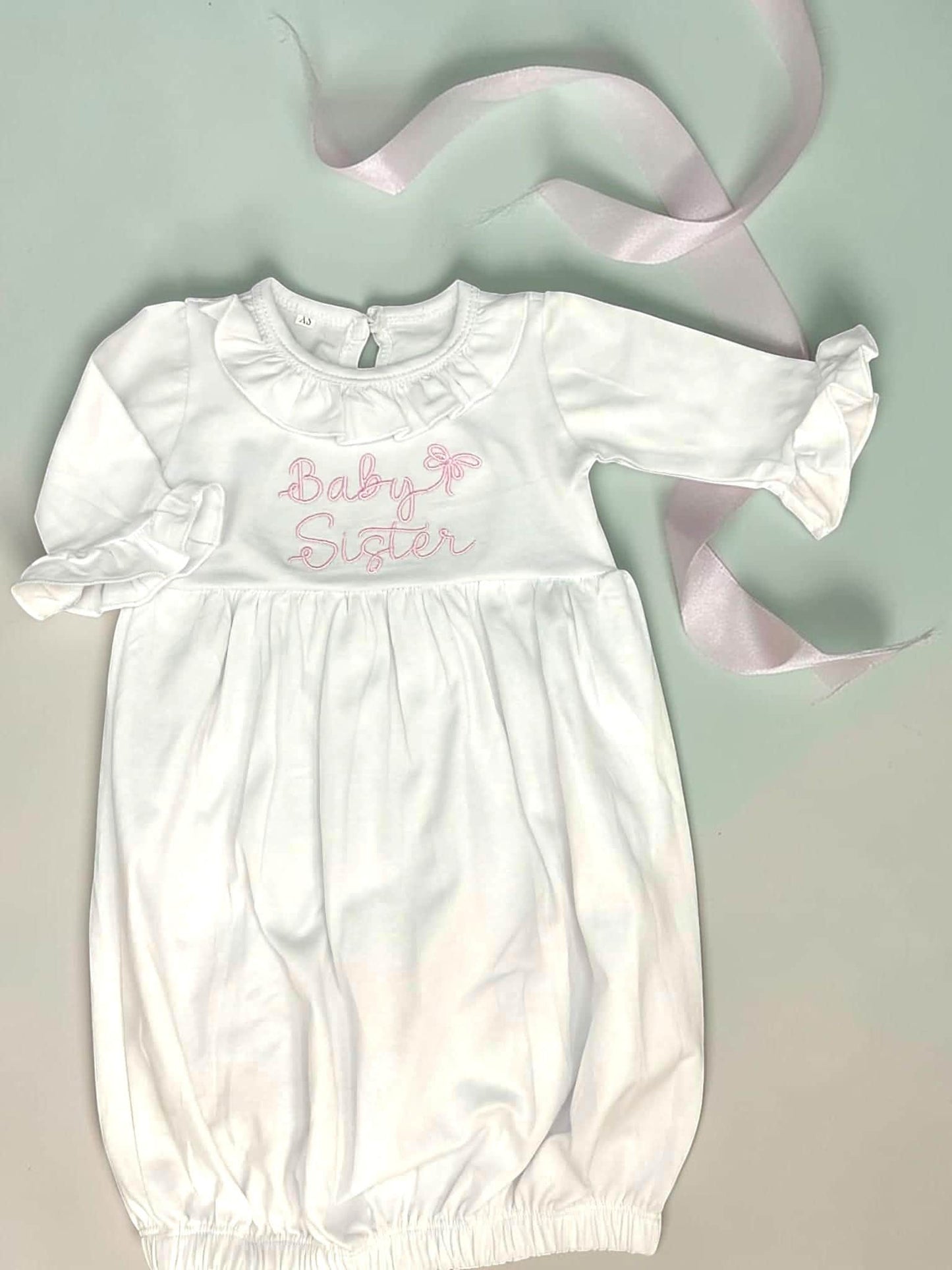 Baby Sister Ruffle Gown – Long Sleeve Cotton Lycra Coming Home Outfit