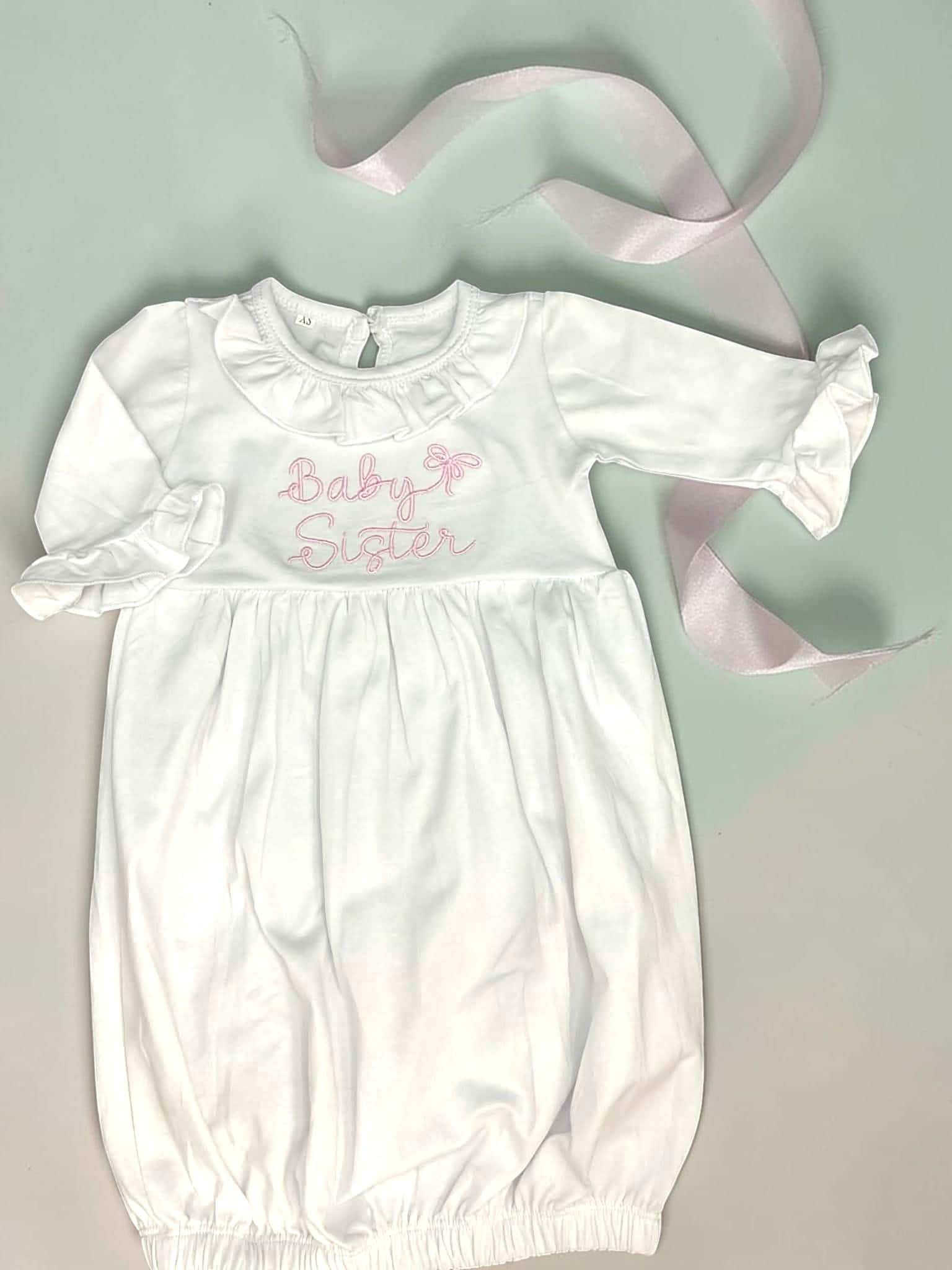 Baby Sister Ruffle Gown – Long Sleeve Cotton Lycra Coming Home Outfit