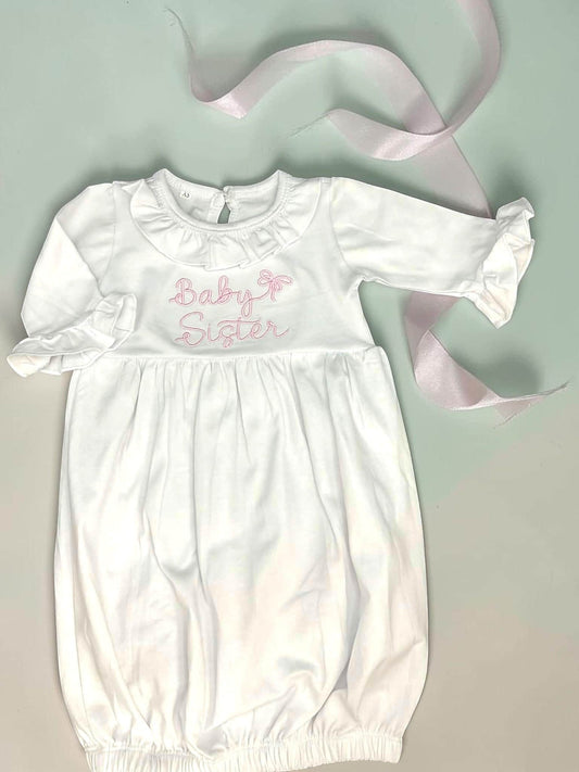 Baby Sister Ruffle Gown – Long Sleeve Cotton Lycra Coming Home Outfit