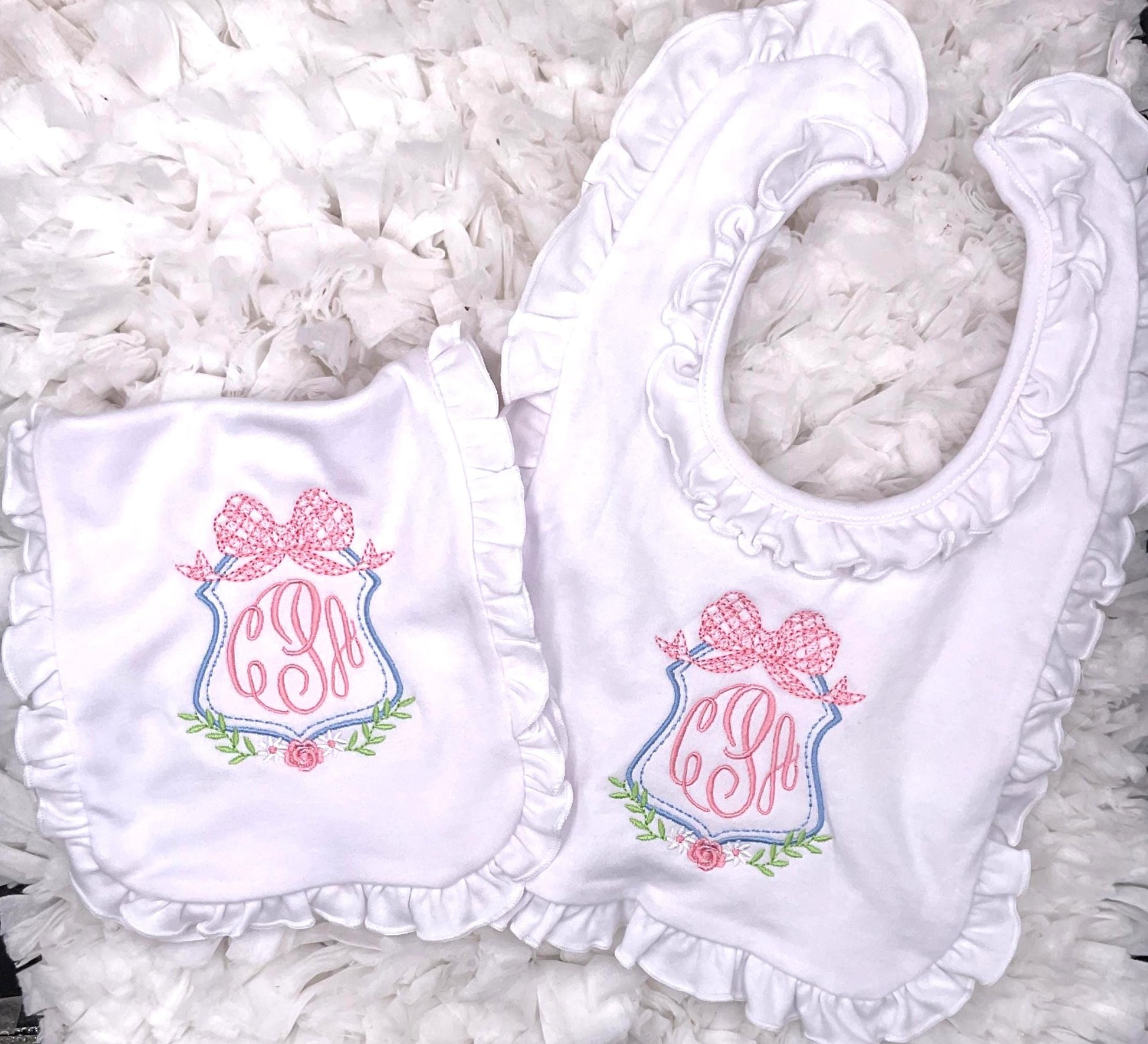 Personalized Newborn Footie: Floral Monogram, White Cotton Knit