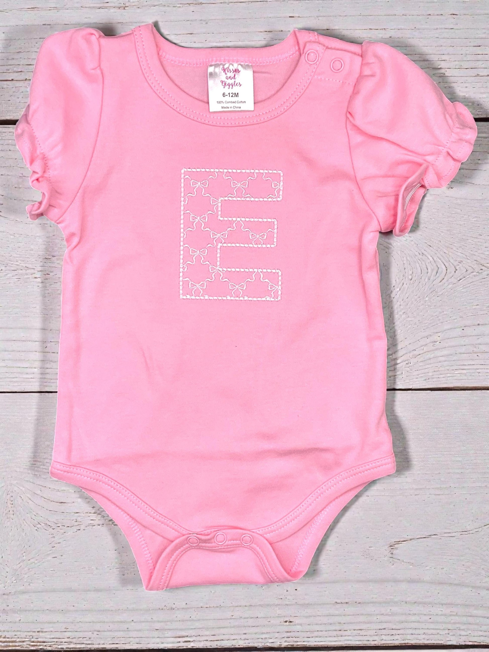 Ruffle Sleeve Baby Bodysuit with Personalized Initial | Pink or White | 100% Combed Cotton
