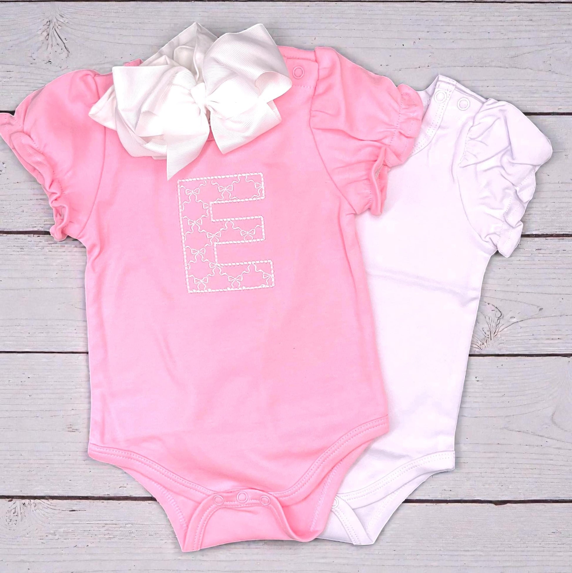 Ruffle Sleeve Baby Bodysuit with Personalized Initial | Pink or White | 100% Combed Cotton