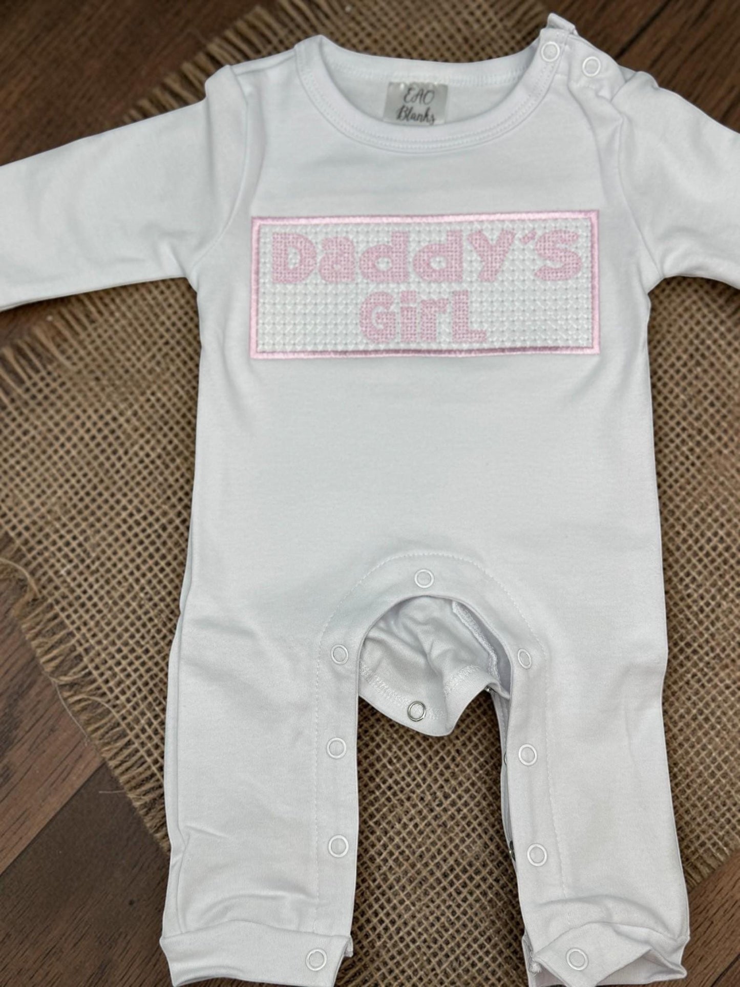 Daddy's Girl Faux Smocked Romper | White Pink Cotton Knit Baby Outfit