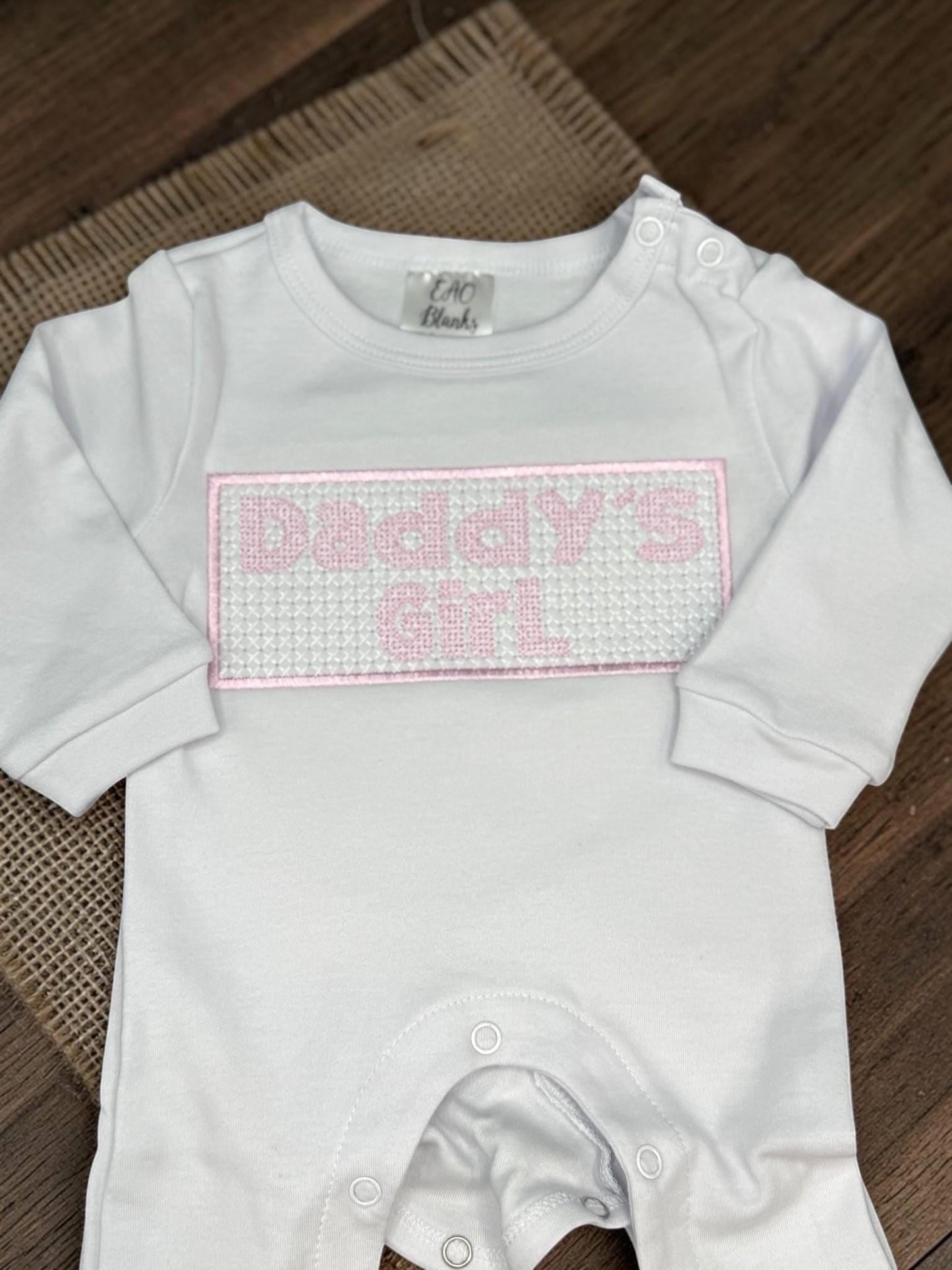 Daddy's Girl Faux Smocked Romper | White Pink Cotton Knit Baby Outfit
