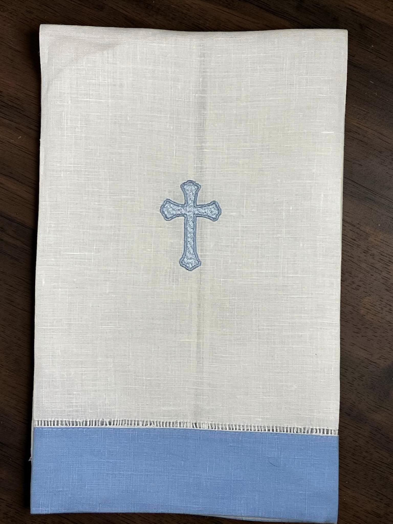Personalized Embroidered Blue Scalloped Bib and Burp Cloth Set – Baptism Gift