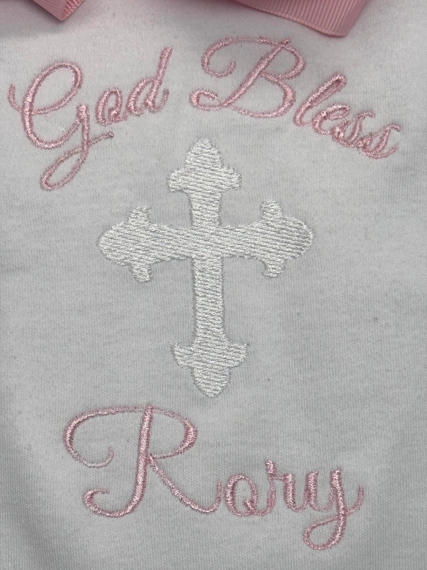 Personalized God Bless Baby Girl Romper | Embroidered Cross Christening Outfit