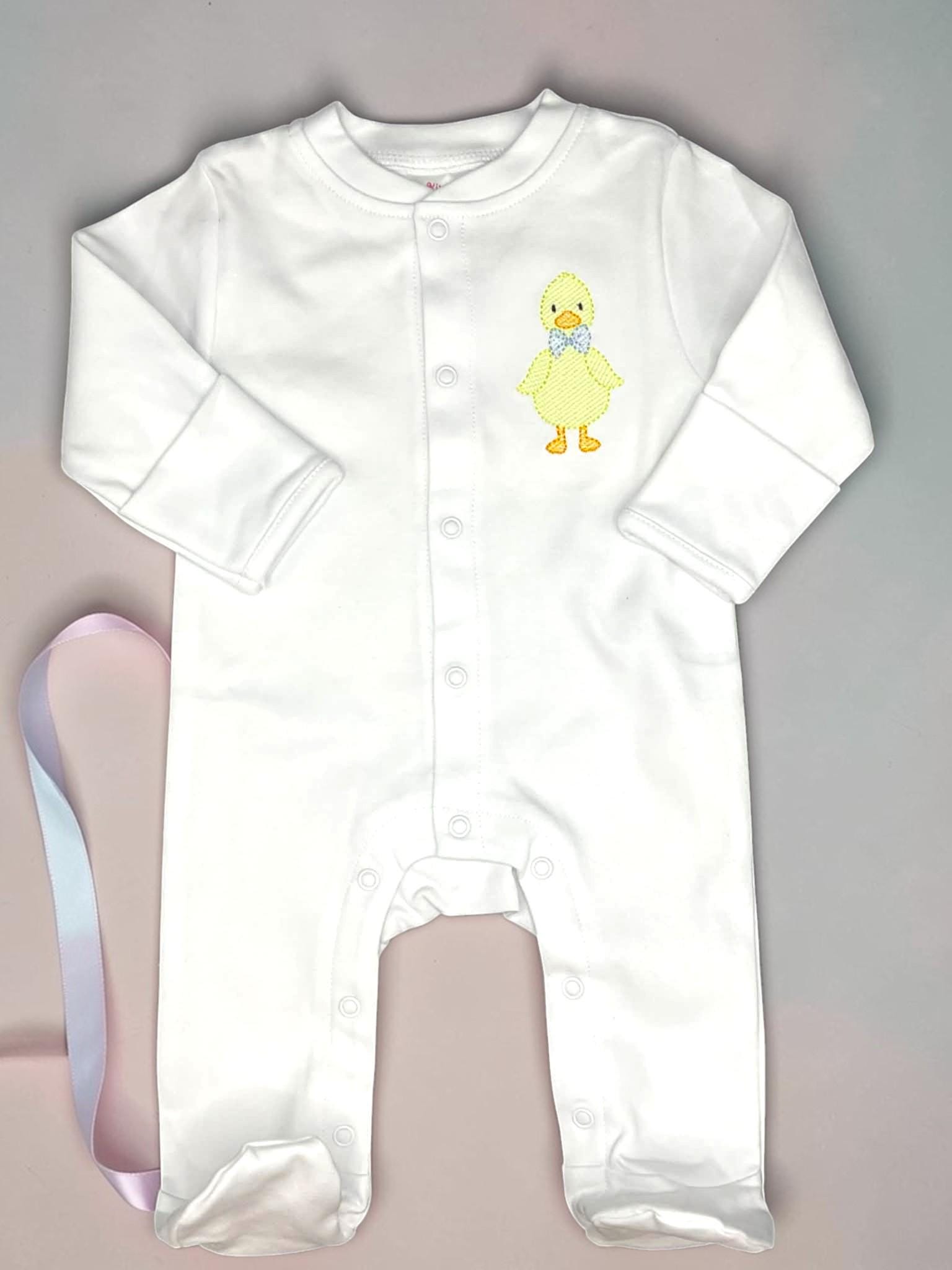 Embroidered Duck Baby Boy Footie | Personalized Spring Easter Outfit