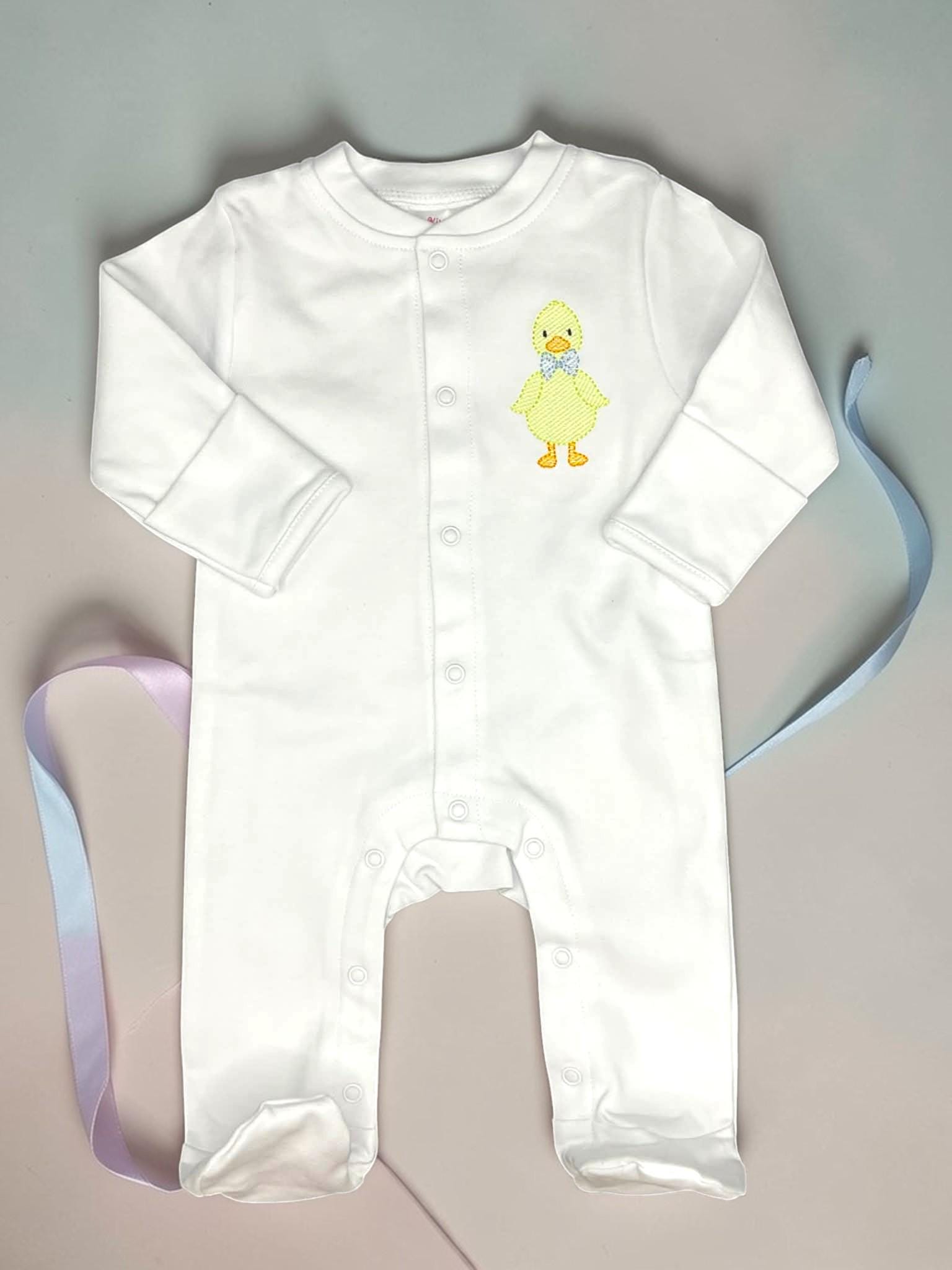 Embroidered Duck Baby Boy Footie | Personalized Spring Easter Outfit