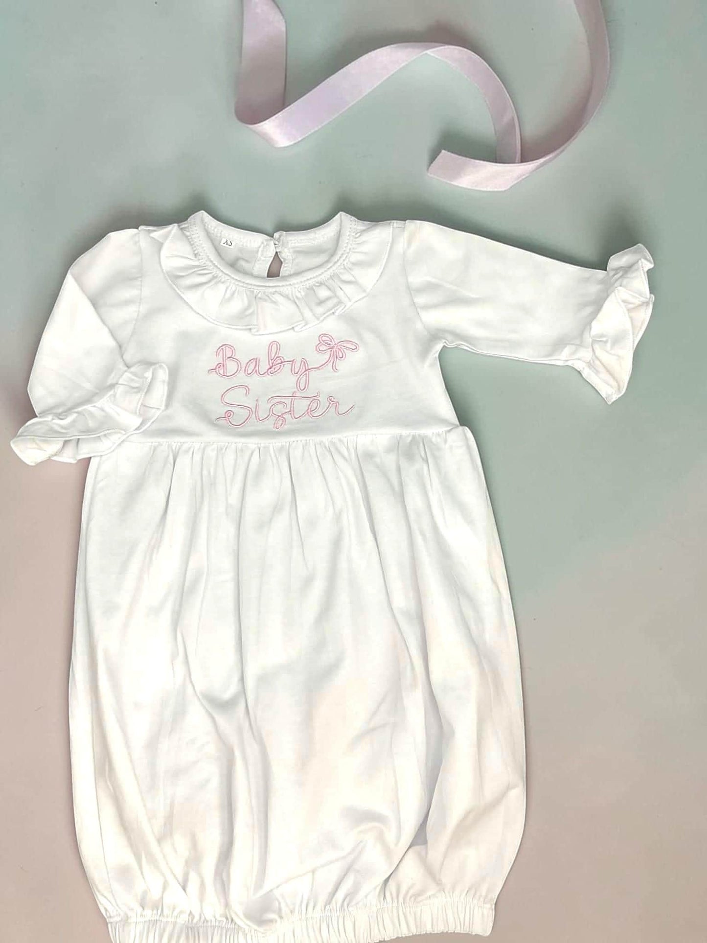 Baby Sister Ruffle Gown – Long Sleeve Cotton Lycra Coming Home Outfit
