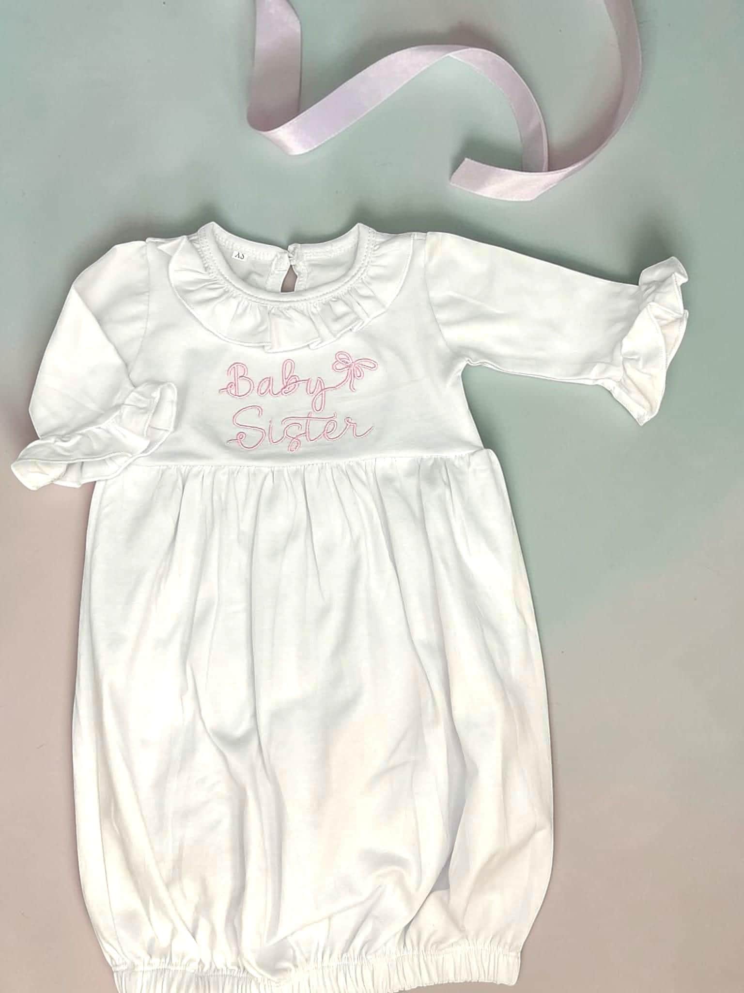 Baby Sister Ruffle Gown – Long Sleeve Cotton Lycra Coming Home Outfit