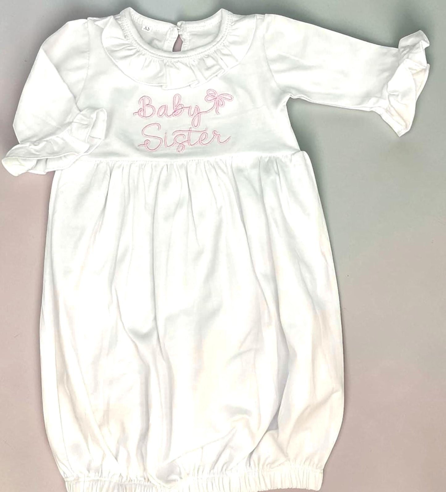 Baby Sister Ruffle Gown – Long Sleeve Cotton Lycra Coming Home Outfit