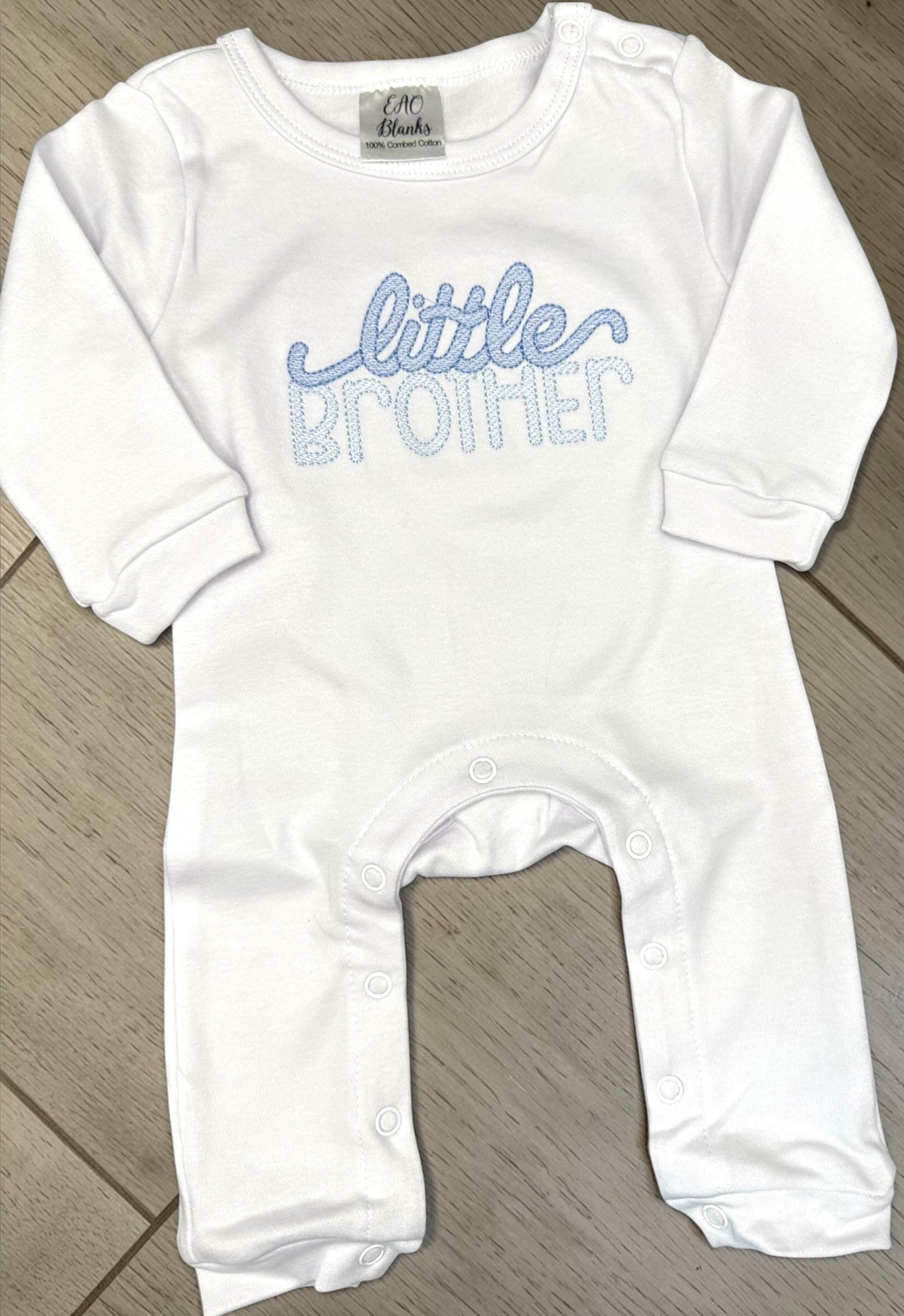 Little Brother Embroidered Baby Romper | Embroidered Cotton Knit Outfit