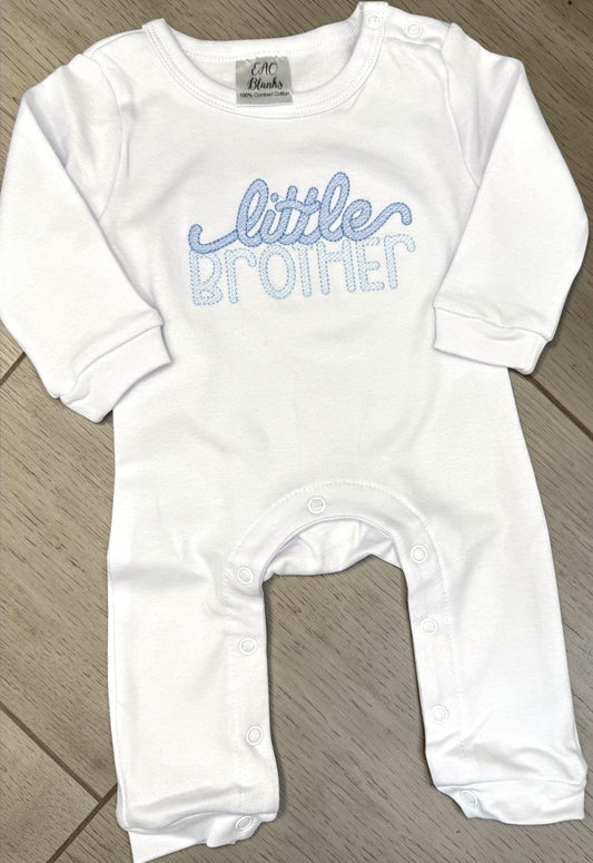 Little Brother Embroidered Baby Romper | Embroidered Cotton Knit Outfit
