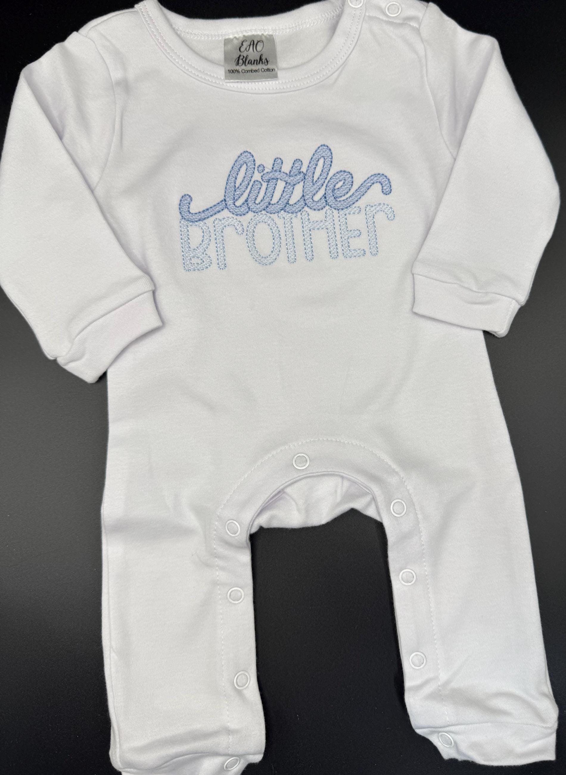 Little Brother Embroidered Baby Romper | Embroidered Cotton Knit Outfit
