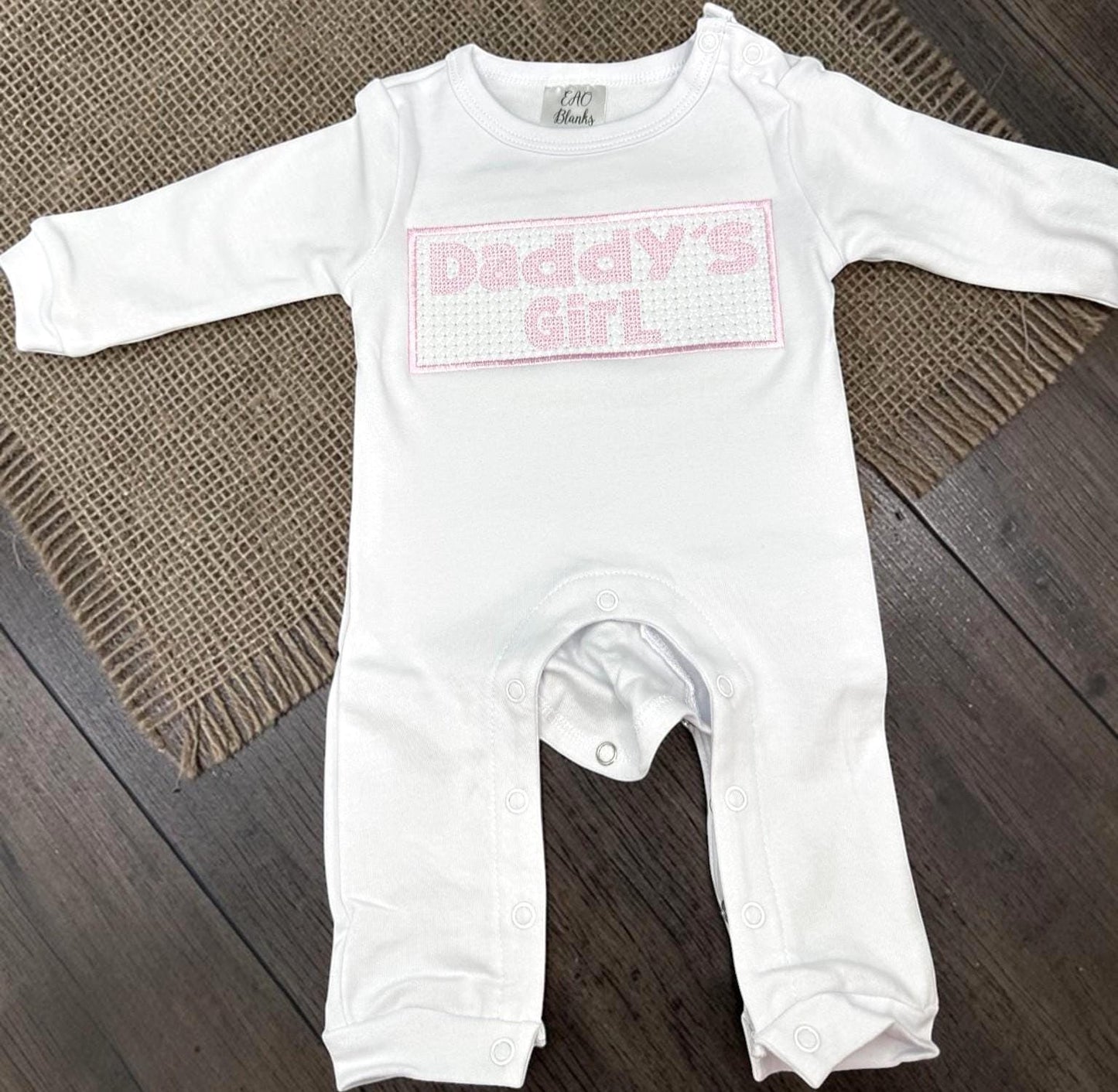 Daddy's Girl Faux Smocked Romper | White Pink Cotton Knit Baby Outfit