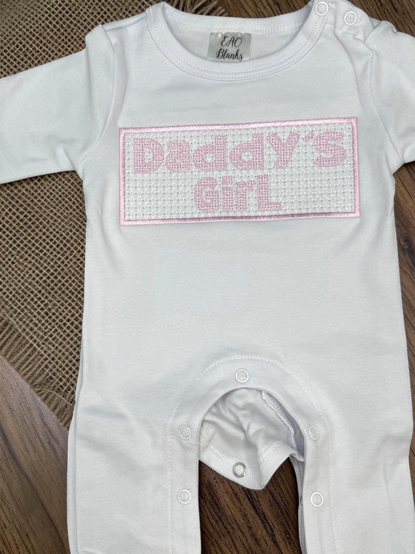 Daddy's Girl Faux Smocked Romper | White Pink Cotton Knit Baby Outfit