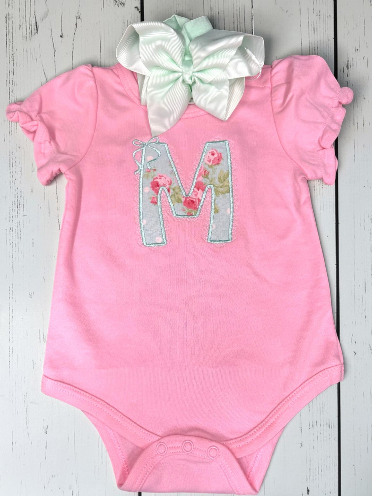 Ruffle Sleeve Baby Bodysuit with Personalized Initial | Pink or White | 100% Combed Cotton